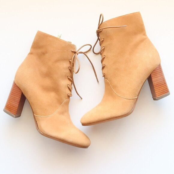 Marc Fisher Shoes - Marc Fisher Suede Leather Block Heel Lace-up Ankle Boots / Booties Size 7.5